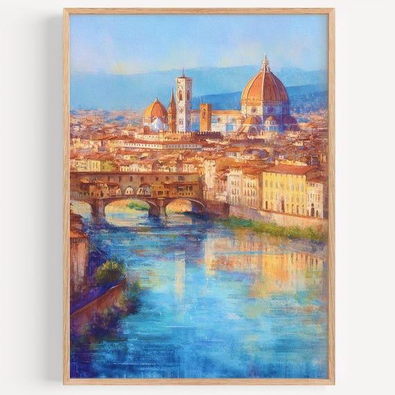 Florence Watercolor Painting Wall Art Print Italy Travel Poster Decor Illustration Home