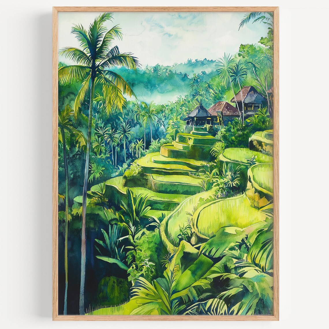 Ubud Watercolor Painting, Bali Travel Poster