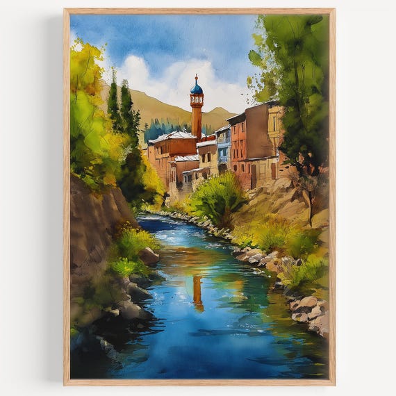 Osh Watercolor Painting Wall Art Print Travel Poster Kyrgyzstan Decor Illustration Home