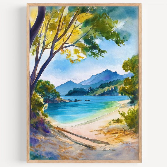 Komodo National Park Watercolor Painting Wall Art Print Poster Travel Decor Illustration Home