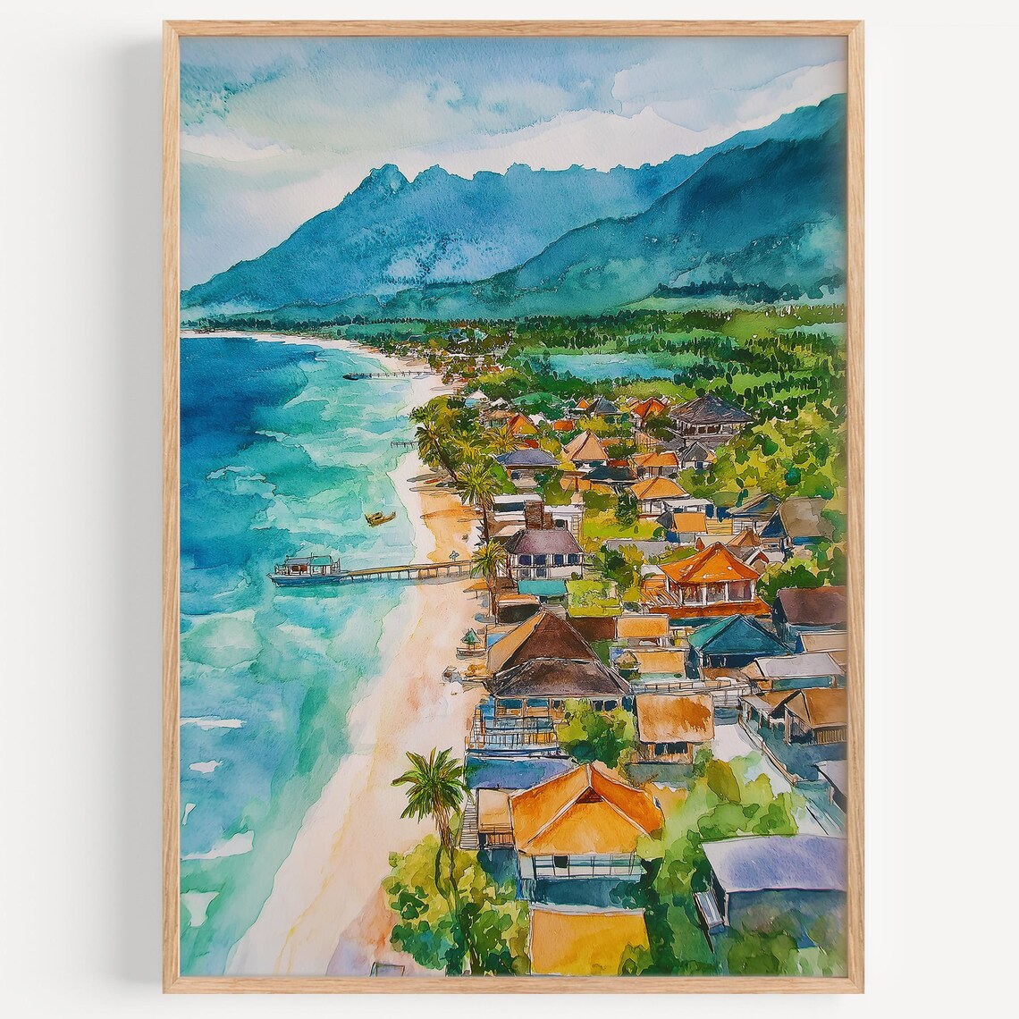 Gili Trawangan Watercolor Painting, Bali Travel Poster