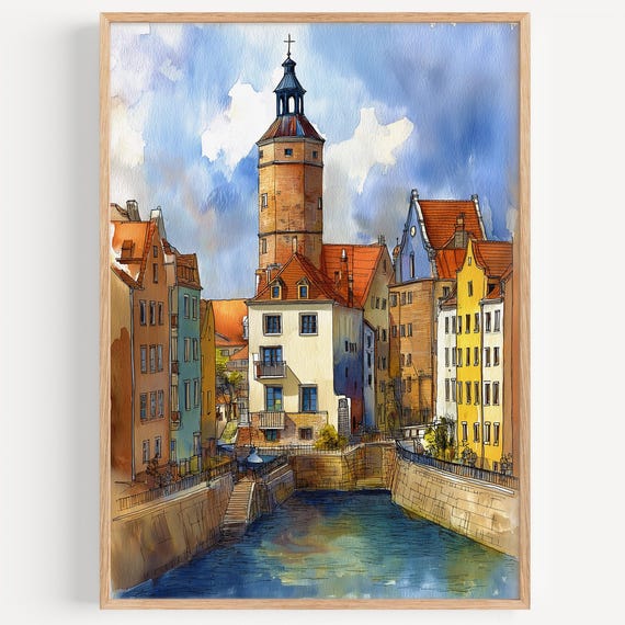 Wroclaw Watercolor Painting Wall Art Print Poland Travel Poster Decor Illustration Home
