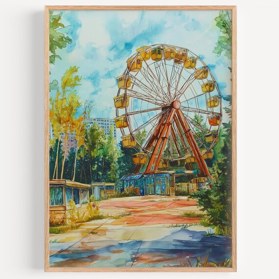 Pripyat Watercolor Painting Poster, Ukraine Travel Decor