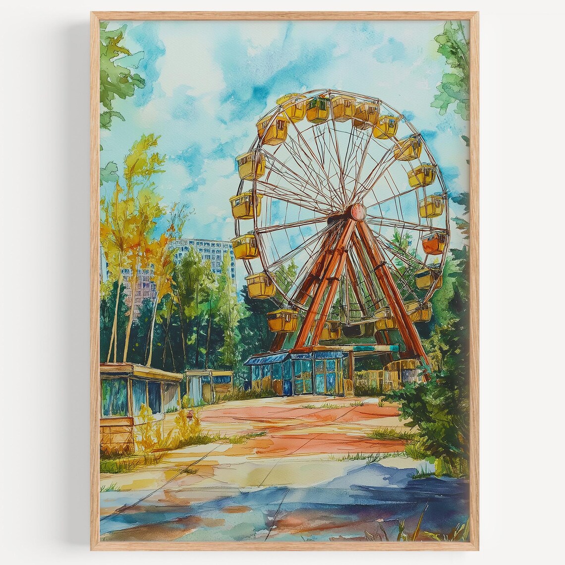 Pripyat Watercolor Painting Poster, Ukraine Travel Decor