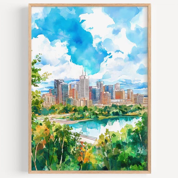 Edmonton Watercolor Painting Wall Art Print Travel Poster Canada Decor Illustration Home