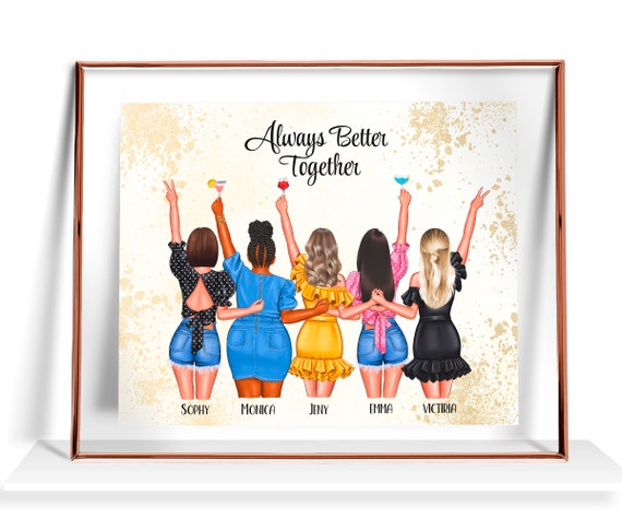 Personalised Best Friend Gift 5 Best Friend Print Best Friend Birthday Gift For Her Five Best Friends Picture Custom Friends Portrait
