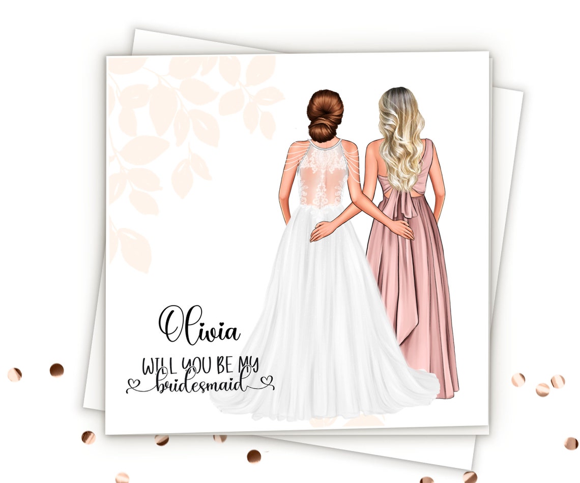 Olivia Will You Be My Bridesmaid Blush Lace Gown Proposal Card Print