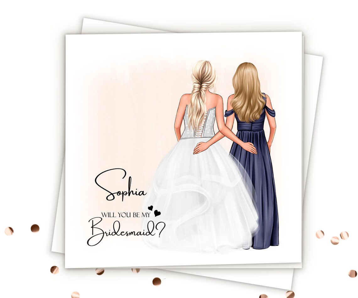 Sophia Will You Be My Bridesmaid Navy Satin Gown Proposal Card Print
