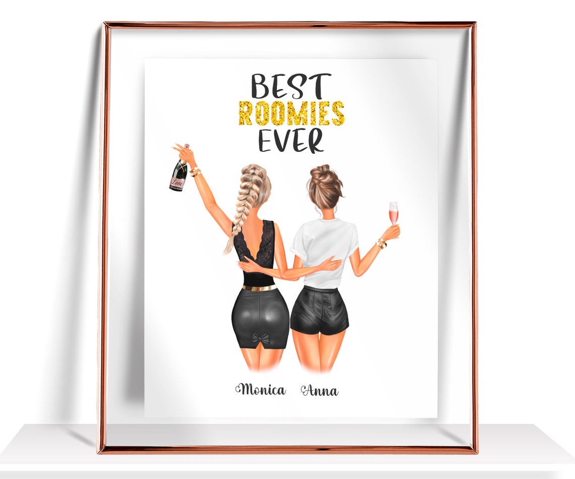 'Best Roomies Ever' Two Friends Champagne Celebration Poster