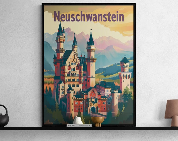 Neuschwanstein Vintage Poster Colorful Art Print For Home Decor Travel Souvenir Gift Idea