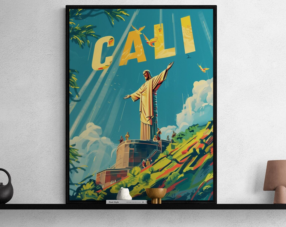 Cali Christ Statue Hilltop Colombia Andean Vista City Poster Art