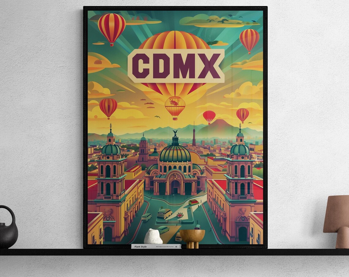 CDMX Hot Air Balloons Cathedral Vintage Mexico City Poster Art
