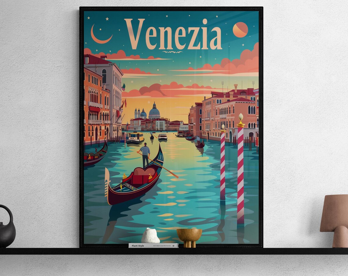 Venezia Gondolier Canal Dusk Lagoon Vintage Italian Romance Poster