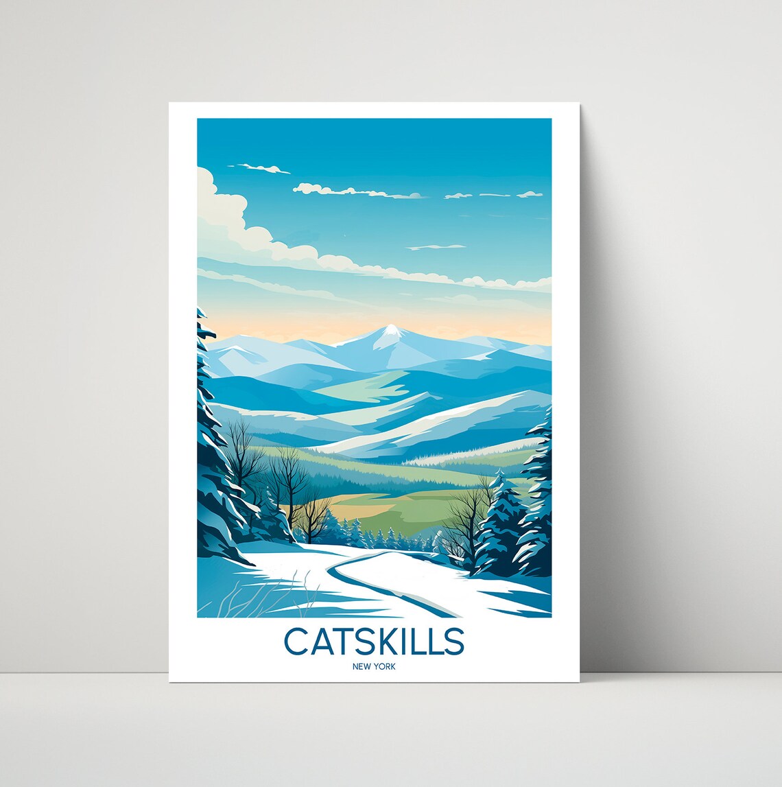 Catskills New York Snowy Mountain Peaks Winter Travel Poster