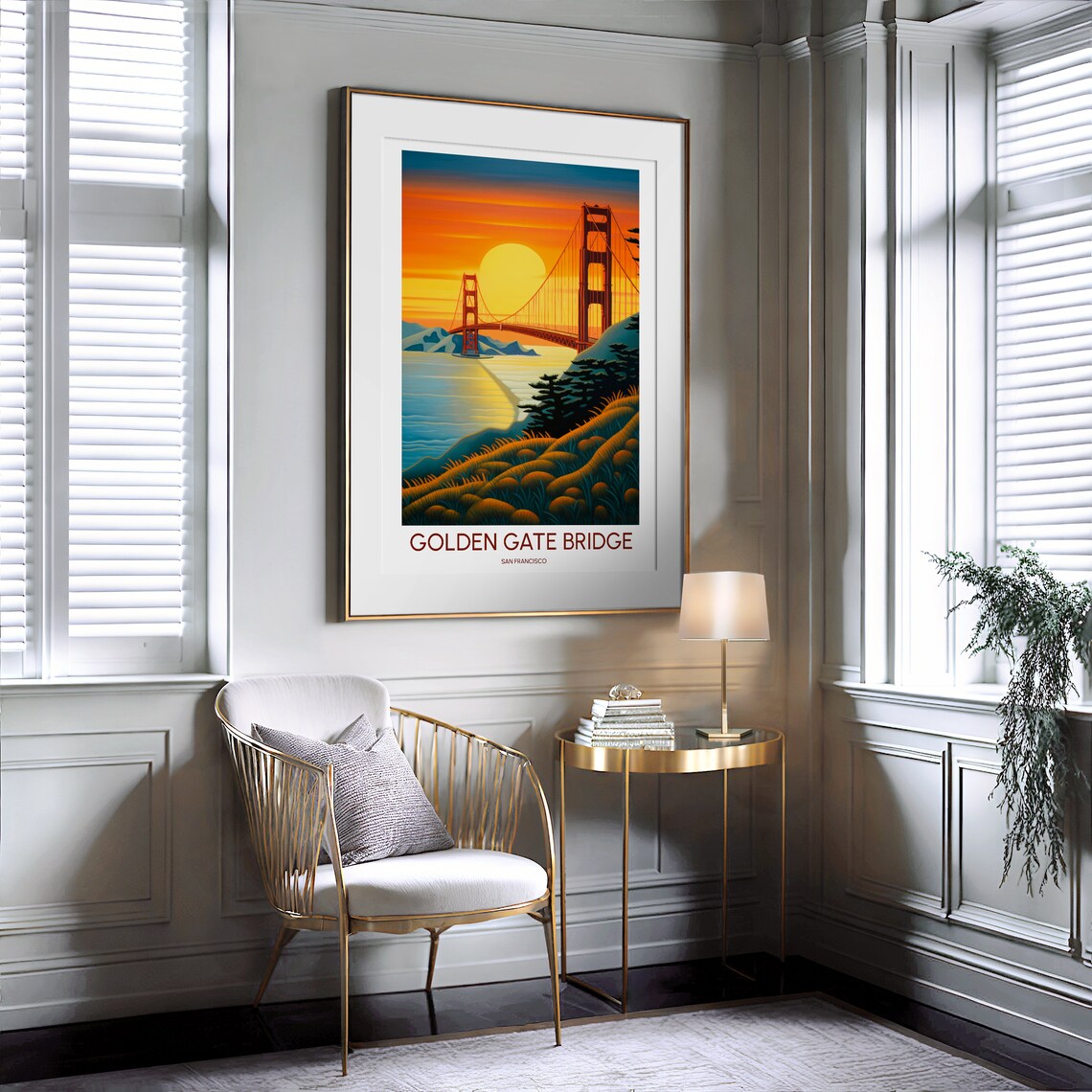 Golden Gate Bridge San Francisco Sunset Travel Illustration Poster - Image 2
