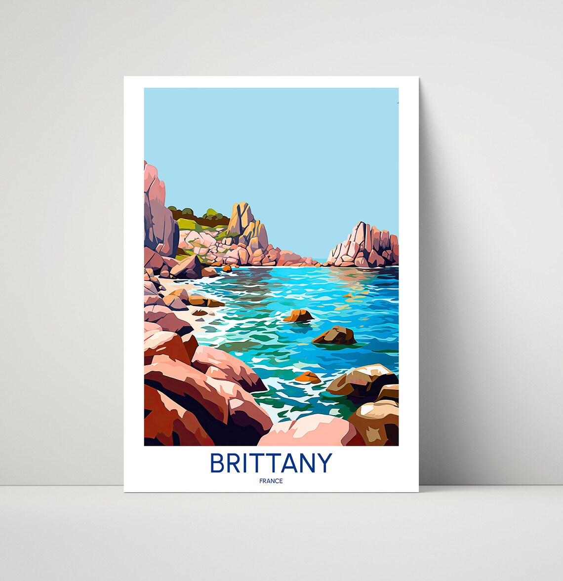 Brittany France Summer Pink Granite Rocky Coast Sea Travel Poster