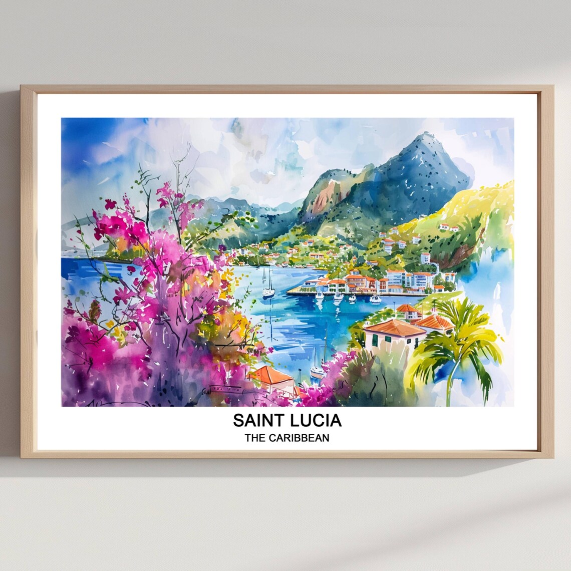 Saint Lucia Watercolor Travel Poster Caribbean Island Art