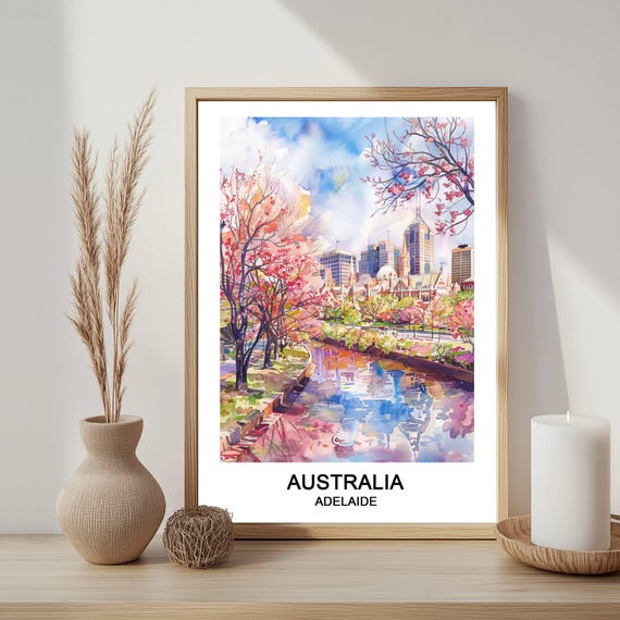 Adelaide Australia Watercolor Print Vintage Travel Poster