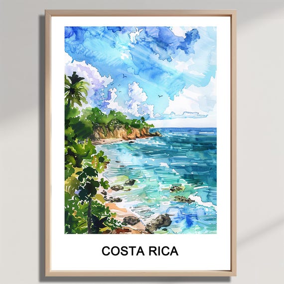 Costa Rica Watercolor Art Print Tropical Travel Souvenir