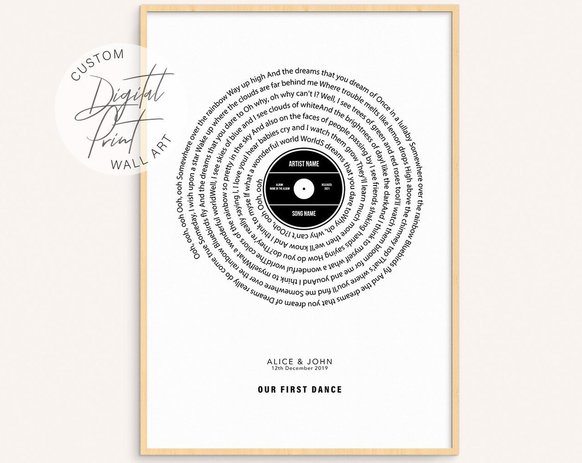 Custom Song Lyrics Vinyl Record Poster, Wedding Gift