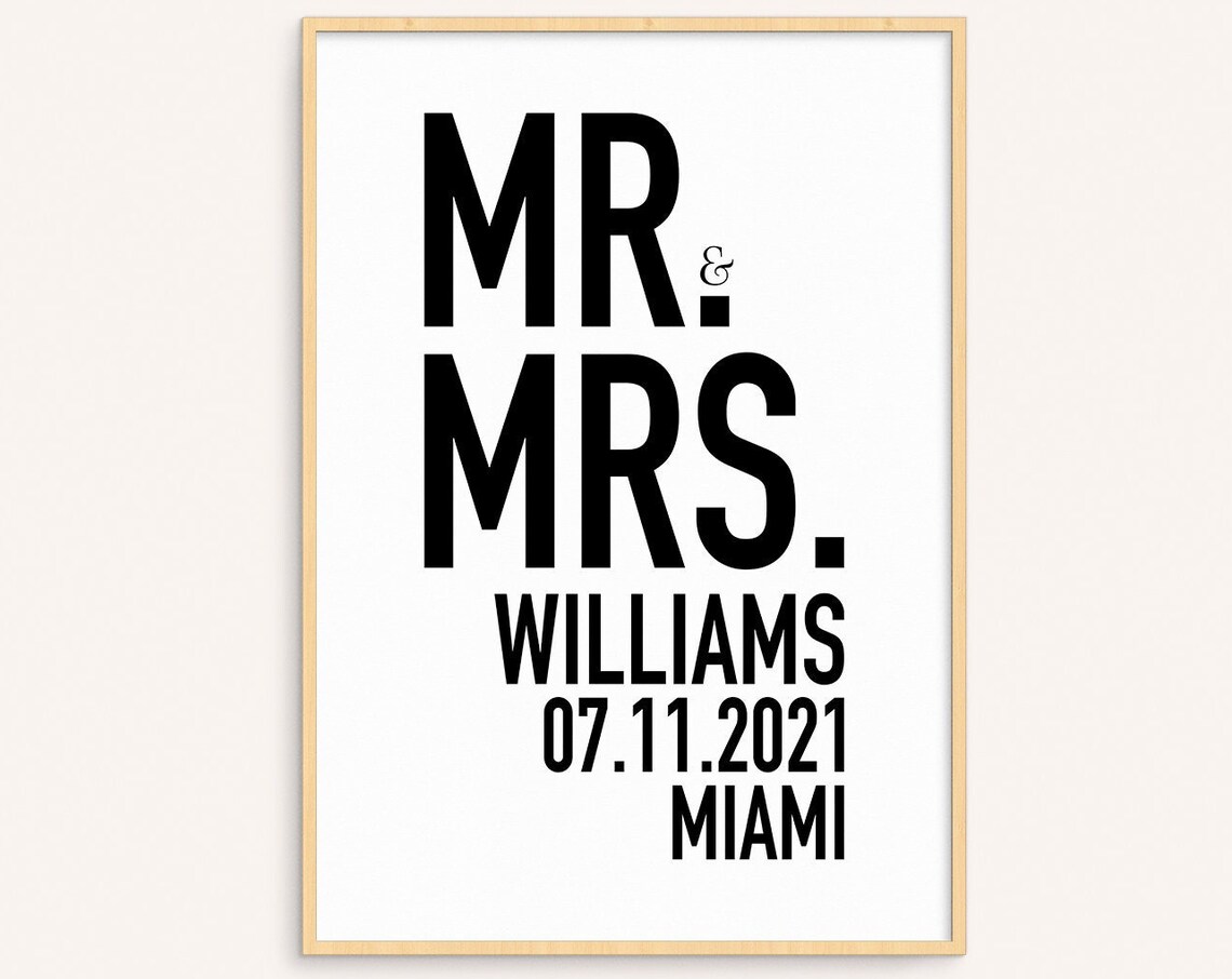 Mr & Mrs Custom Typography Wedding Poster