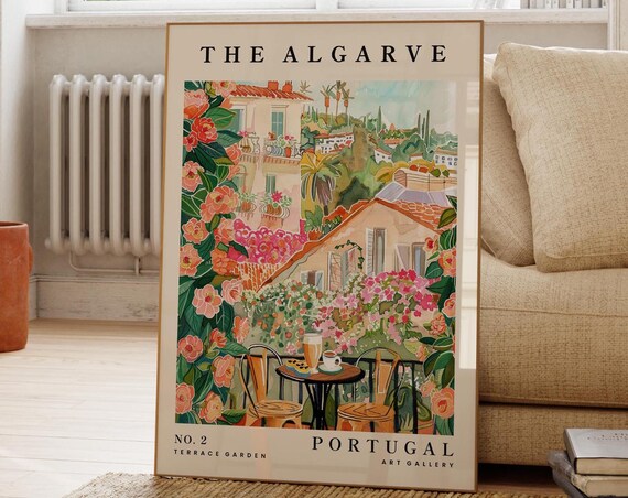 The Algarve Portugal Terrace Garden Bougainvillea Floral Art Travel Poster