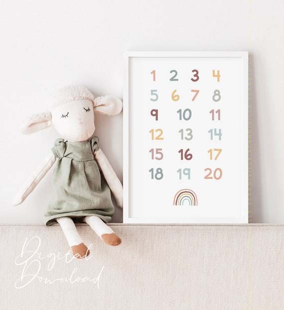 Numbers Poster Wall Art Nursery Decor 1 20 Poster Numbers Print Kids Wall Art Boho Nursery Decor Playroom Wall Art