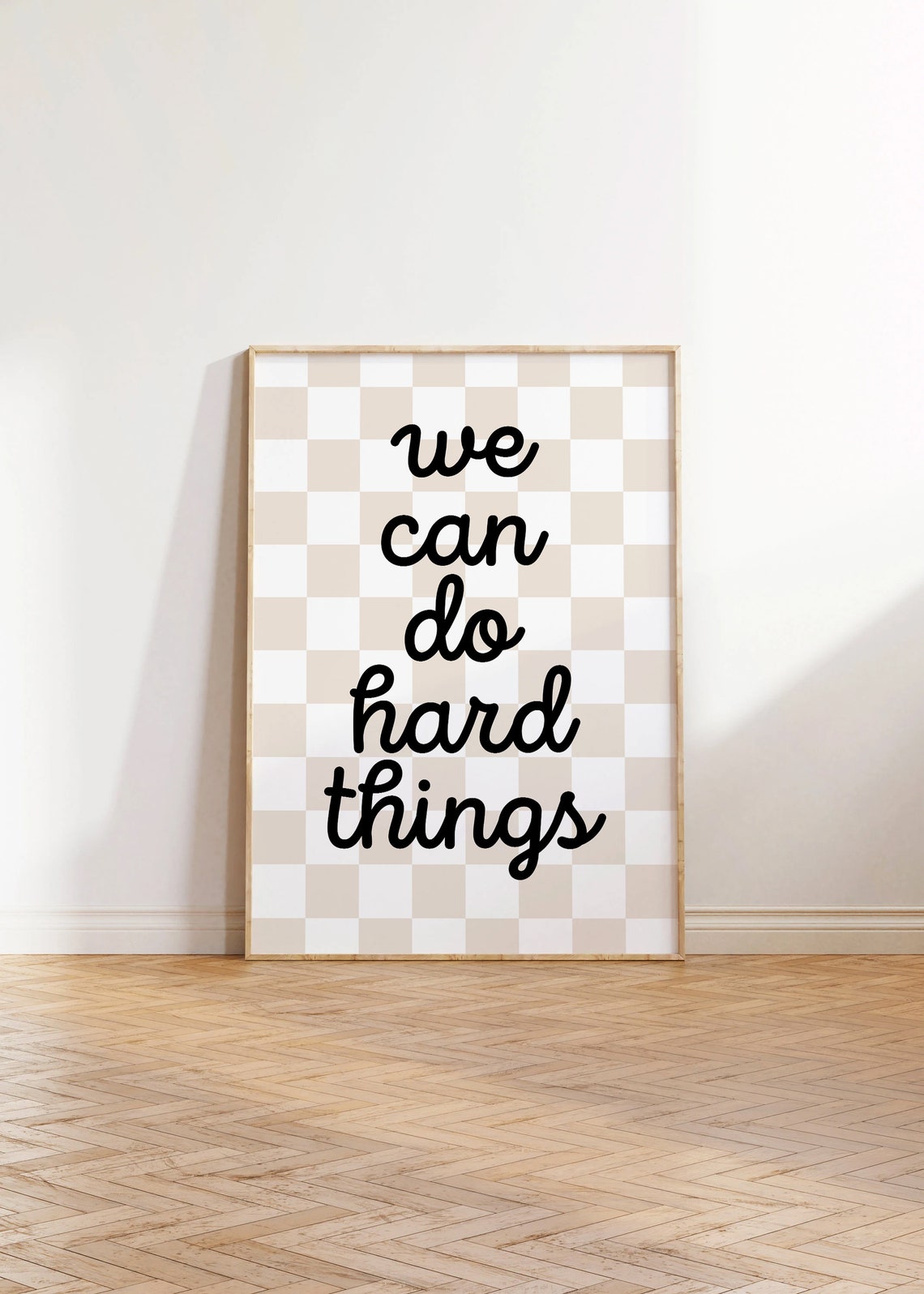 We Can Do Hard Things Script Quote Beige Checkerboard Poster - Image 3