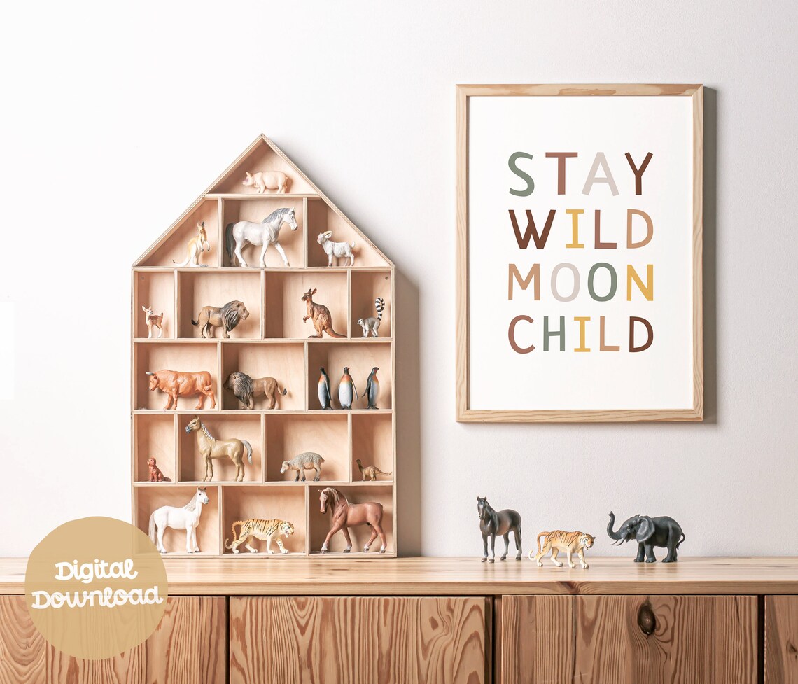 Stay Wild Moon Child Colorful Typography Kids Room Poster Decor