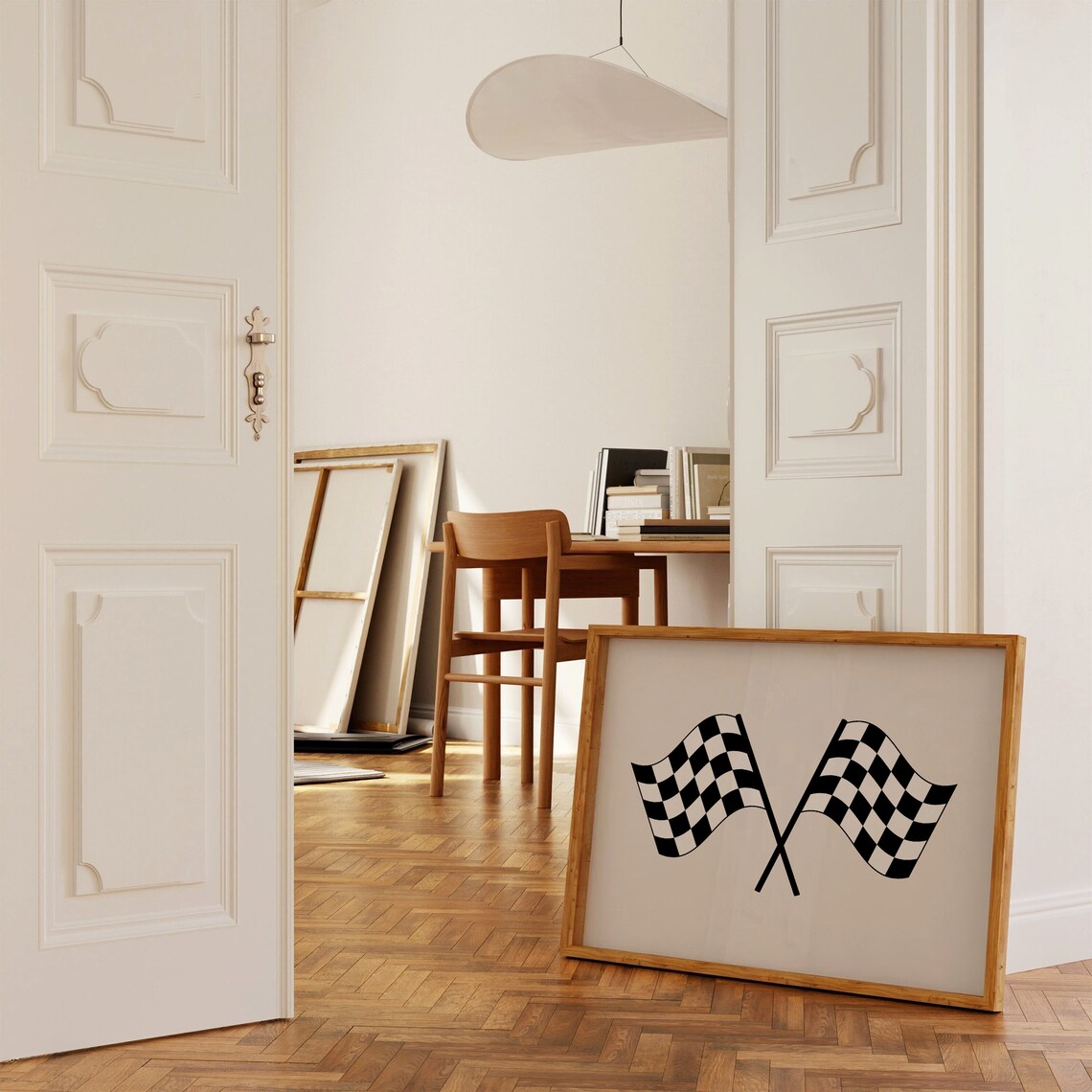 Checkered Racing Flags Minimalist Race Flag Boys Room Wall Art - Image 3
