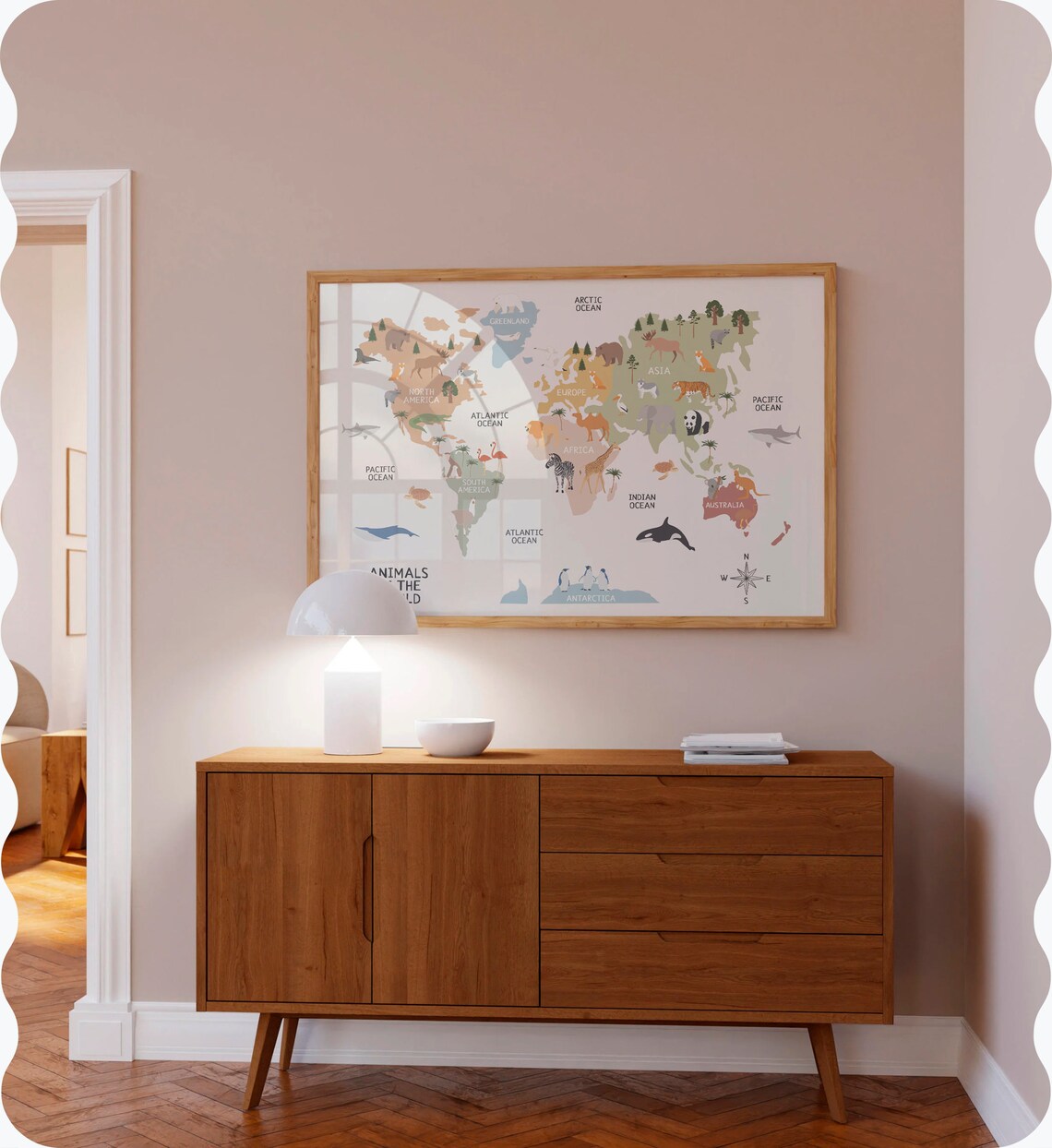 Animals World Map Art Print, Nursery Educational Map - Image 2