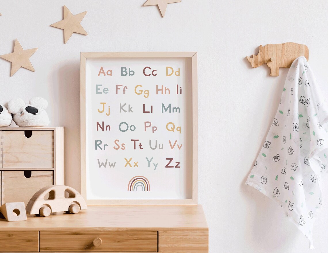 Colorful Alphabet Letters Poster With Rainbow Kids Nursery Room