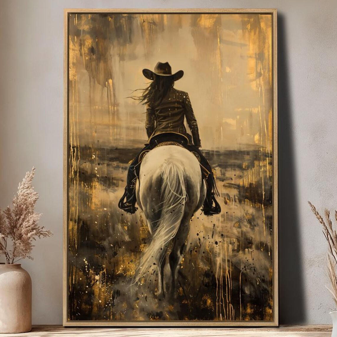 Western Cowgirl Rider, Rustic Sepia Horse Art Print