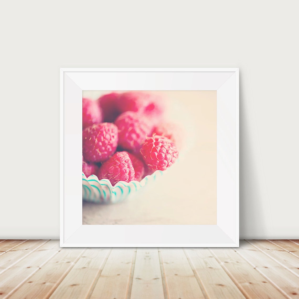 Fresh Raspberries Bowl Soft Pink Photography Kitchen Art Poster