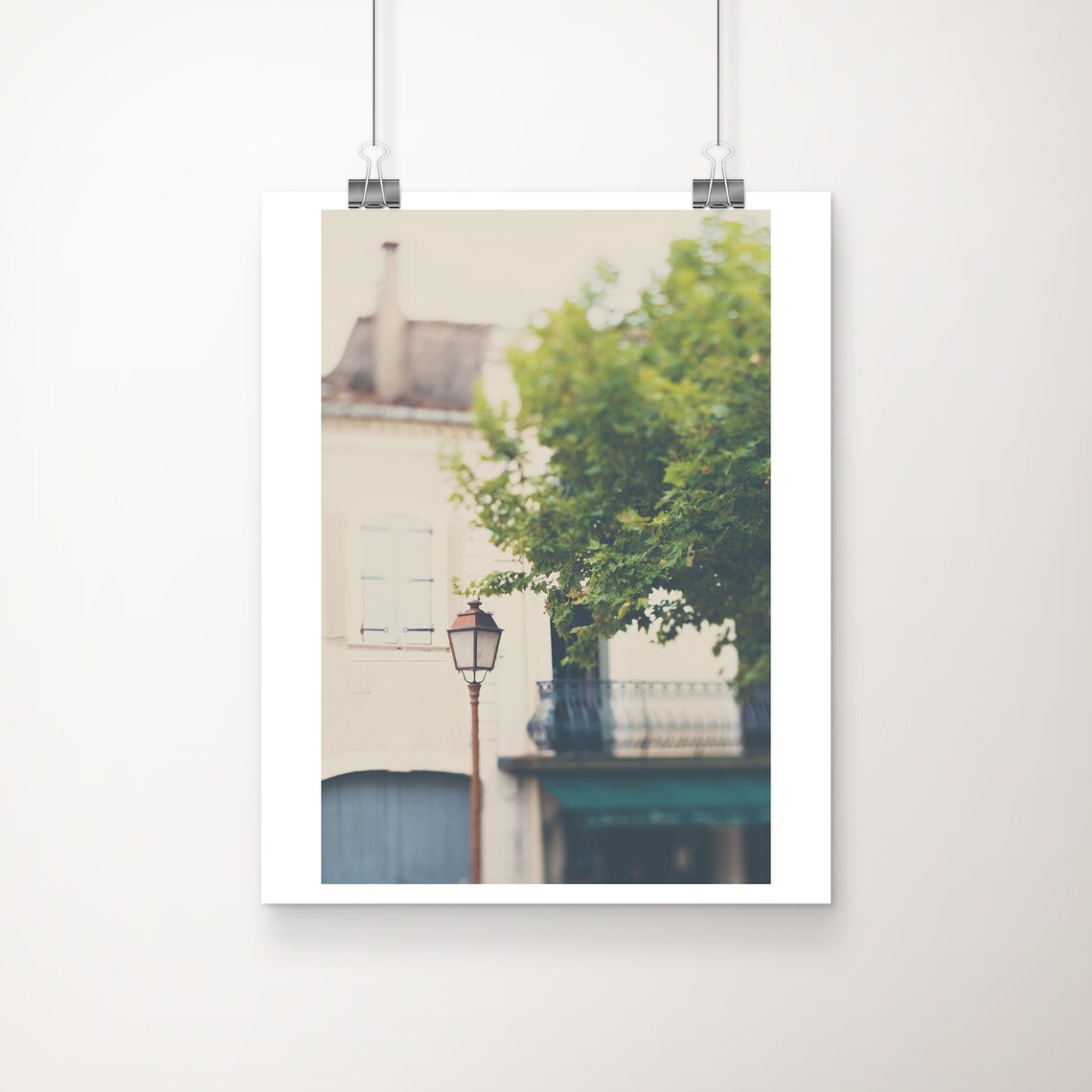 French Village Street Lamp Photography Print for Rustic Home Decor