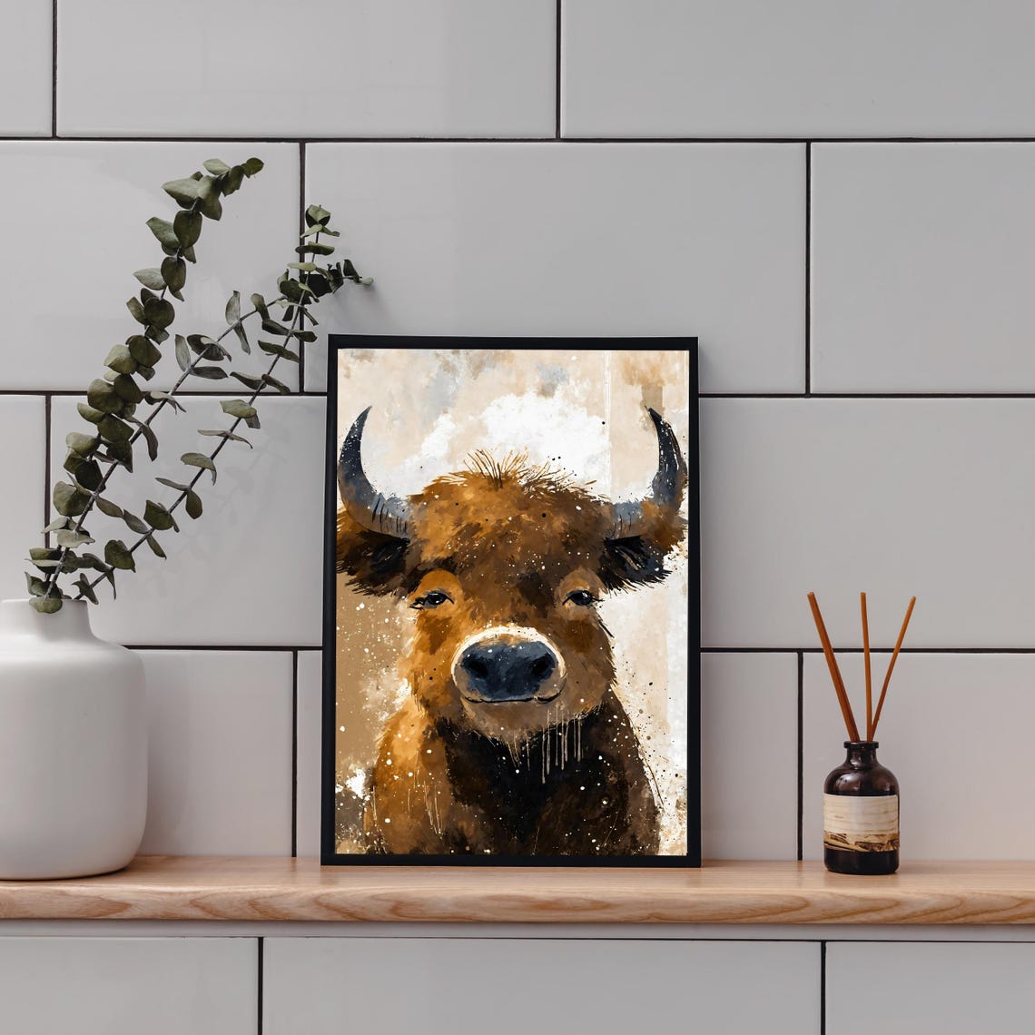 Highland Cow Portrait Watercolor Brown Bull Rustic Farmhouse Poster - Image 4