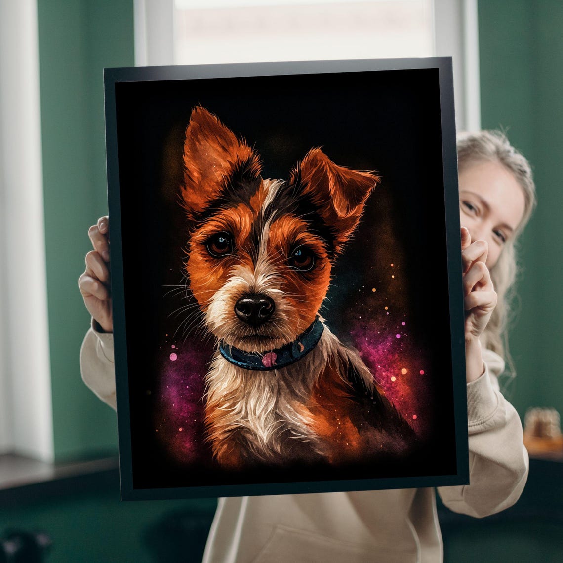 Jack Russell Terrier Starry Night Galaxy Dog Portrait Poster