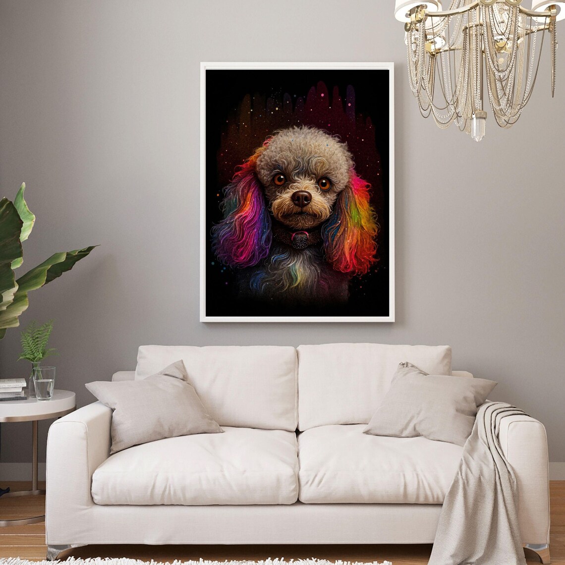 Rainbow Poodle Colorful Ears Vibrant Dog Portrait Art Poster - Image 3