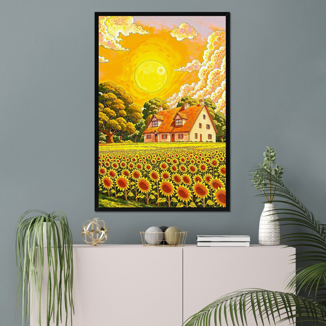 Zen Flower Field Aesthetic Happy Little Life House Beautiful Day Sunny Art Kids Room Decor Beautiful Print Sunflower Art Cheerful Life - Image 2