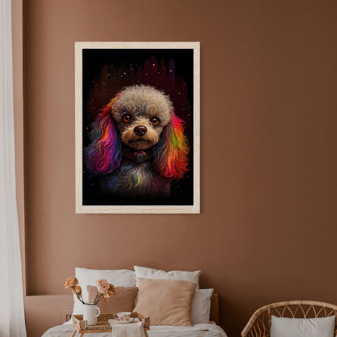 Rainbow Poodle Colorful Ears Vibrant Dog Portrait Art Poster - Image 5