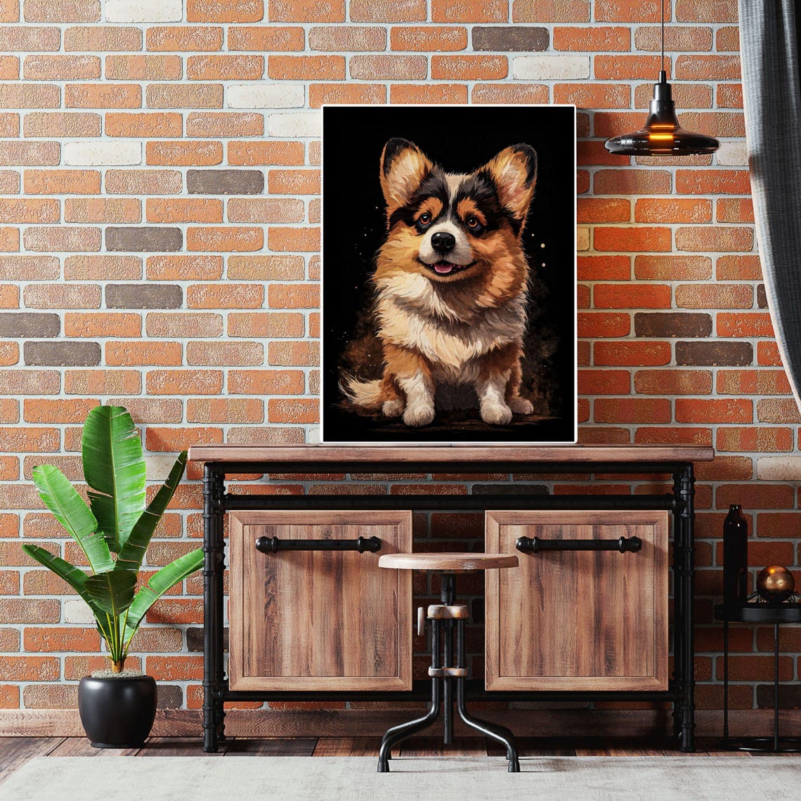 Smiling Tri Color Welsh Corgi Black Background Dog Portrait Poster - Image 4