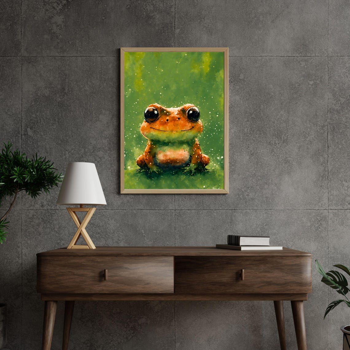 Cute Orange Frog Watercolor Portrait Big Eyed Toad Kids Room Art Print - Image 4