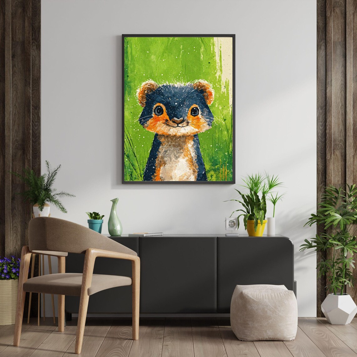 Cute Baby Meerkat Green Splatter Background Nursery Animal Wall Art - Image 8