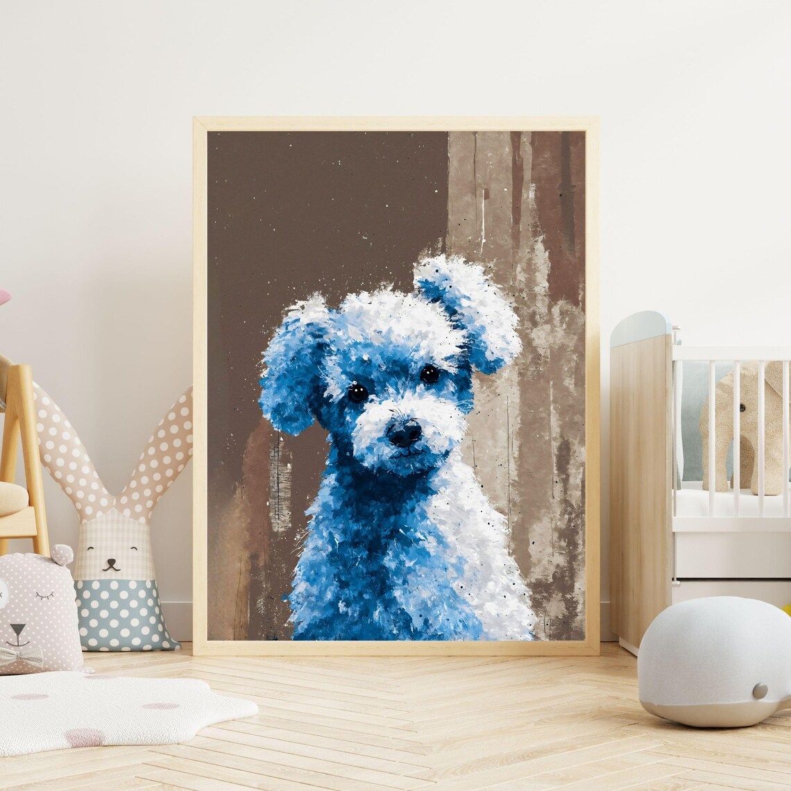 Cute Blue Baby Poodle Watercolor Portrait Fluffy Puppy Dog Art Print - Image 3