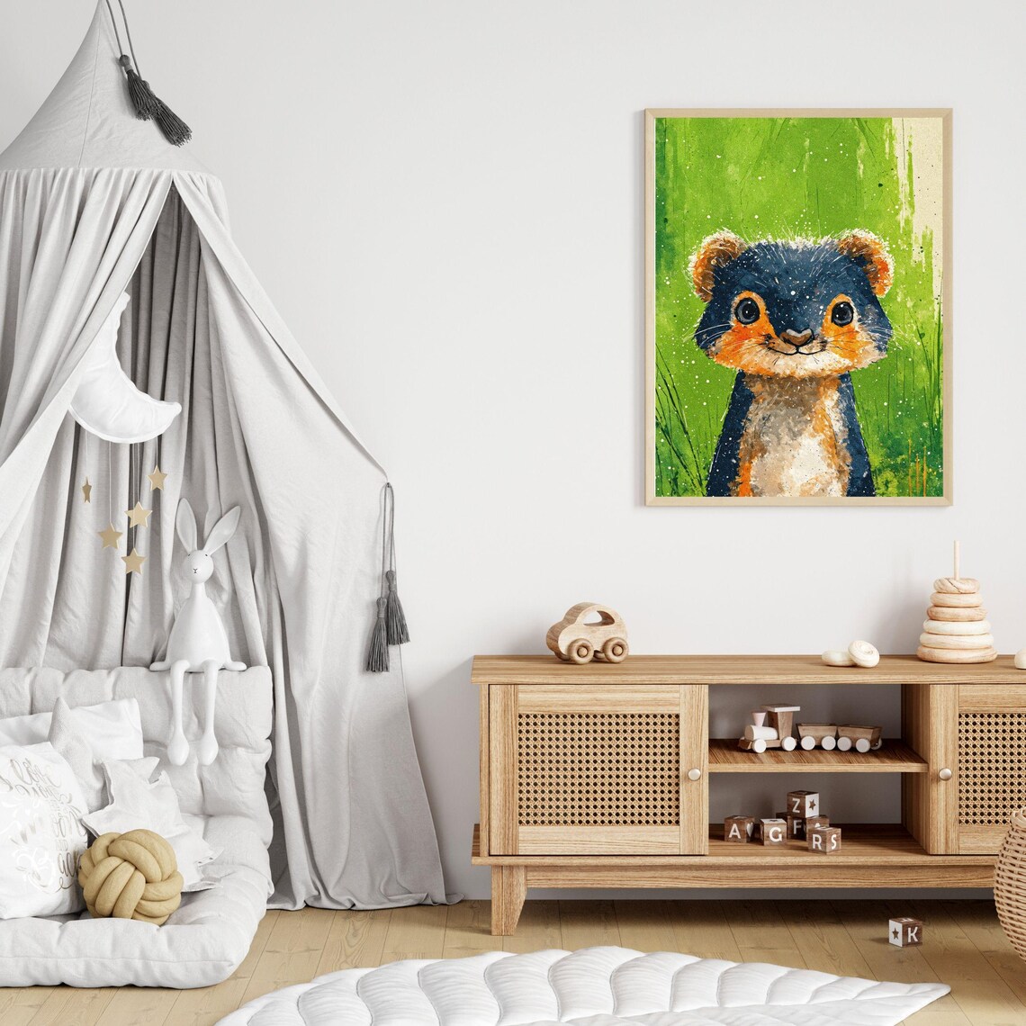 Cute Baby Meerkat Green Splatter Background Nursery Animal Wall Art - Image 5