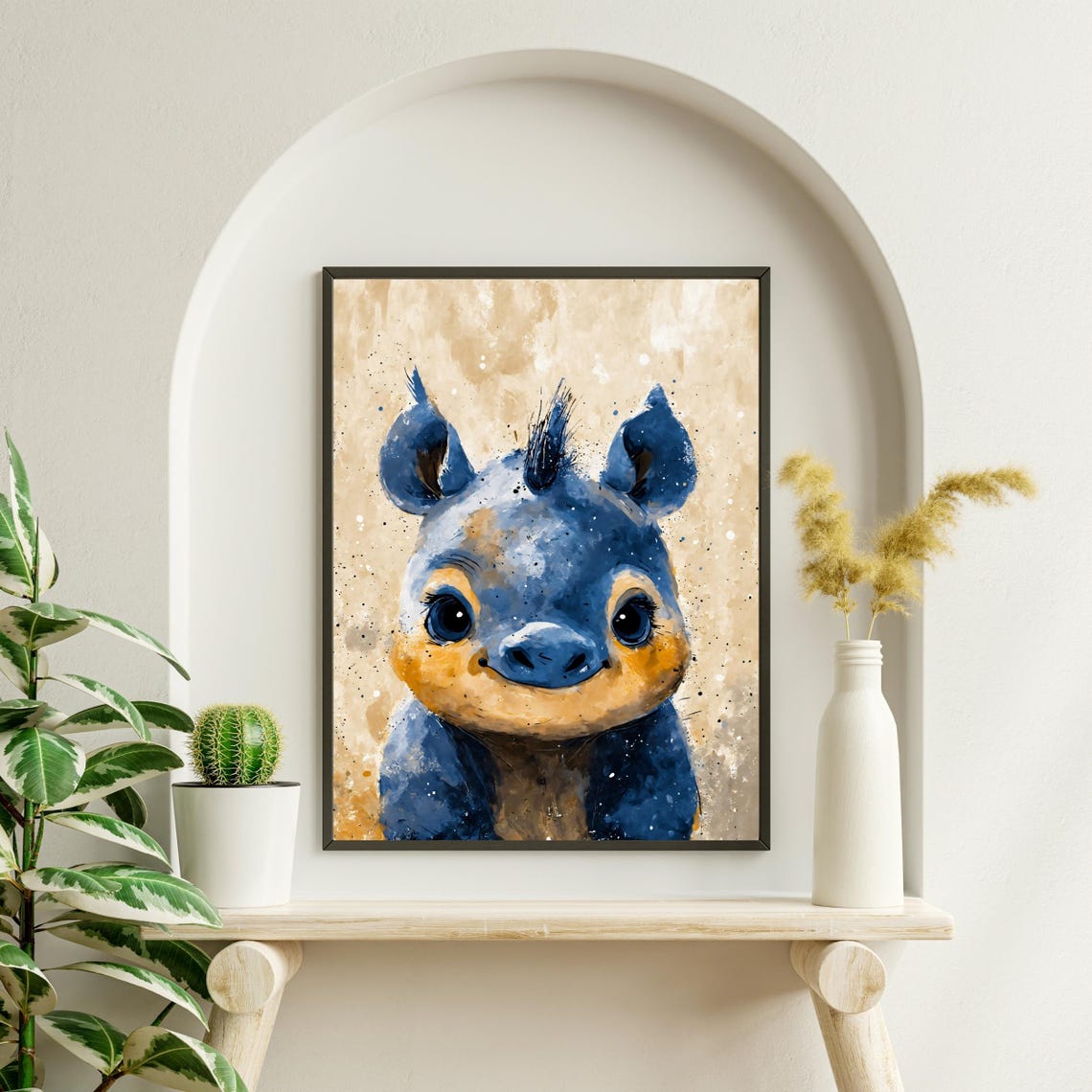 Blue Baby Rhino Art Print Cute Rhinoceros Portrait African Animal Art Kids Room Decor Nursery Wall Art Wildlife Gift 8x10 24x36 Sizes - Image 2