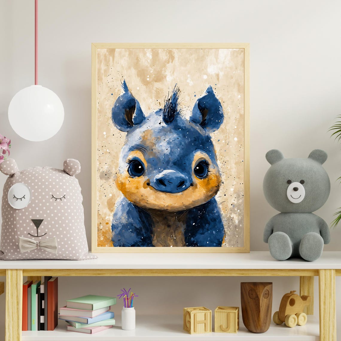 Blue Baby Rhino Art Print Cute Rhinoceros Portrait African Animal Art Kids Room Decor Nursery Wall Art Wildlife Gift 8x10 24x36 Sizes - Image 3