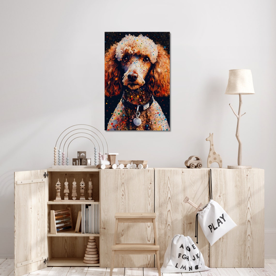 Apricot Poodle Portrait Collar Tag Speckled Dot Style Dog Art Poster - Image 2