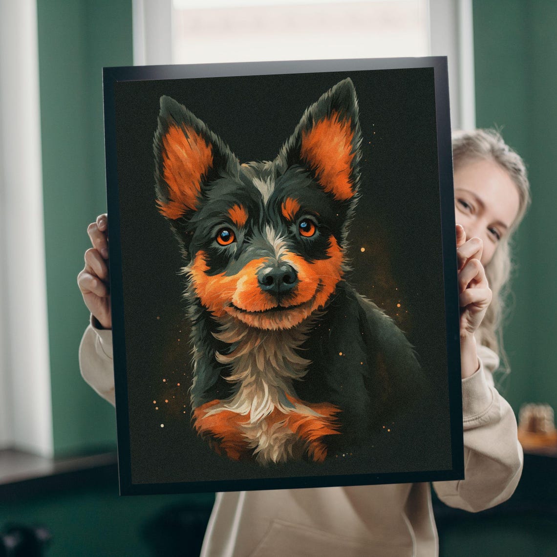 Australian Stumpy Tail Cattle Dog Portrait Fiery Orange Wall Art