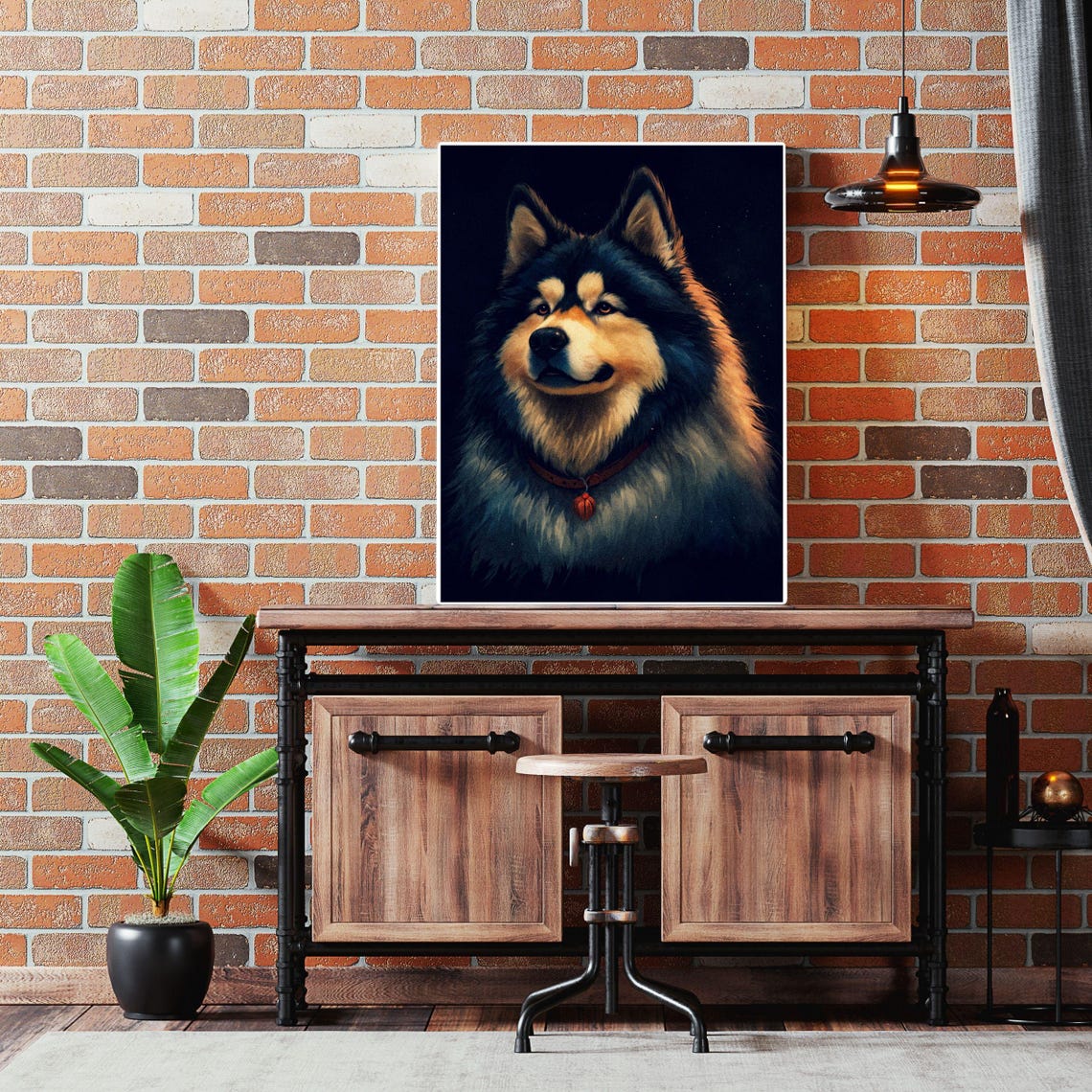 Alaskan Malamute Nordic Sled Dog Red Collar Dramatic Portrait Poster - Image 8